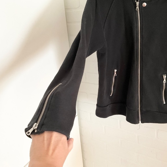Aritzia TNA Hoodie Perfecto Cotton French Terry Black Silver Zip Pockets Women M - Picture 5 of 14